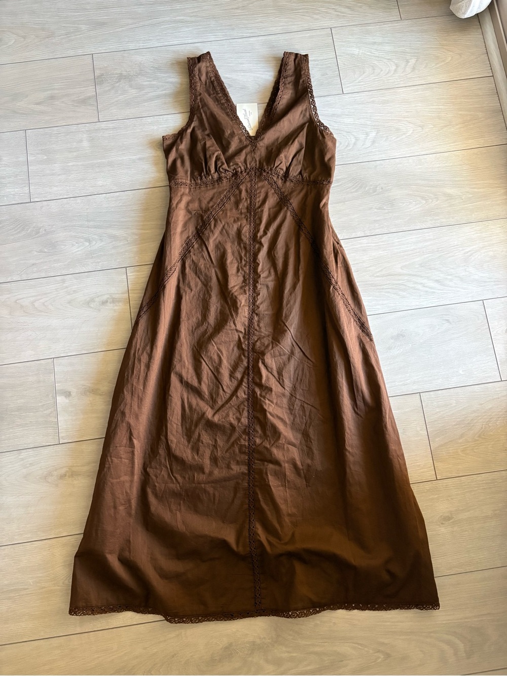Universal Thread Brown V-Neck Maxi Dress with Lace Trim